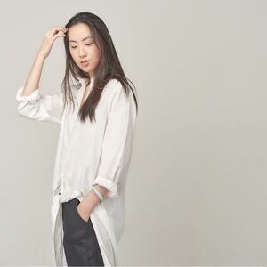 Mona Thalheimer Shirt Womens Medium White Button Down Tunic Coastal Grandma